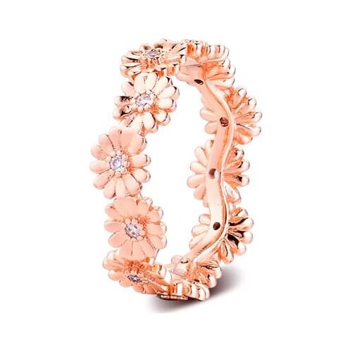 Sparkling Daisy Flower Crown Ring 925 Sterling-Silver-Rings DIY Fashion Feamle anillos European Jewelry For Women