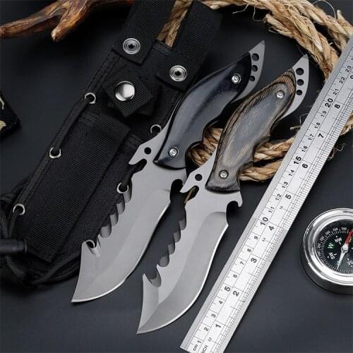 Tactical High Hardness Field Survival Military Knife Multifunctional Outdoor Portable Wooden Handle Cool Small Straight Knife