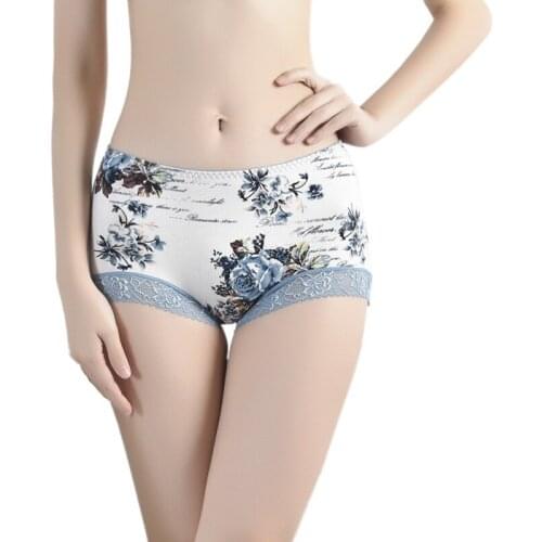 Seamless Floral Print panties For Women Sexy triangle Underpants lady Mid-waist Soft underwear Female Cotton Crotch Pants