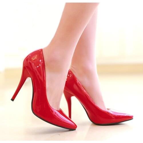 AGODOR Sexy High Heel Women Shoes Pointed Toe Stiletto Heels Patent Leather Pumps 2020 Office Female Shoes Red Big Size 42 43 44