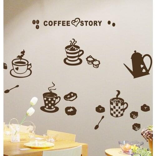 High quality coffee kitchen decor ,waterproof vinyl coffee story decoration wall stickers for kitchen free shipping