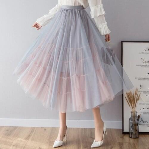 OHRYIYIE Spring Summer High Waist Tulle Skirts Women 2020 New Fashion Long Patchwork Tutu Skirt Sun Fluffy Jupe Longue Femme