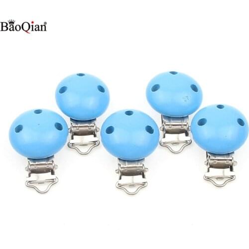5Pcs Wooden Metal Baby Pacifier Clips Holders Clothing Round Clasps DIY Baby Suspender Garment Clips Accessories 29x45mm