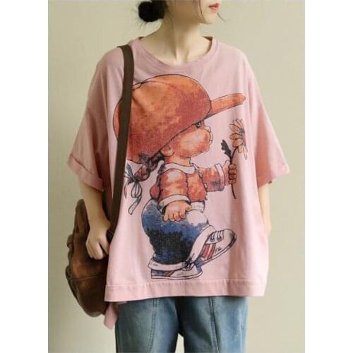 2021 Summer New Korea Fashion Women Short Sleeve Loose T-shirt Cartoon Print Casual O-neck Tee Shirt Femme Tops Big Size