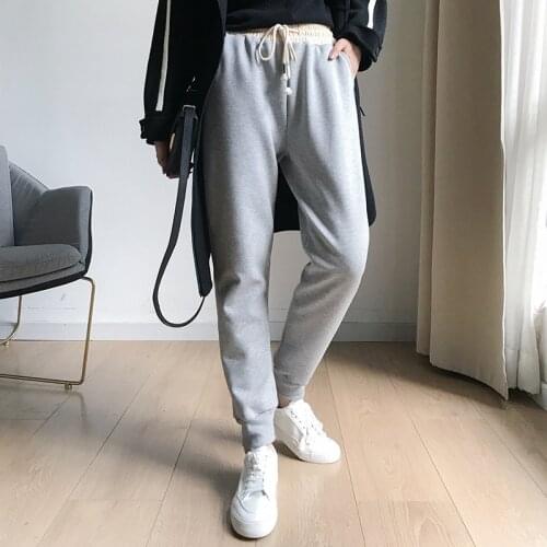 Womens Pants 2020 New Autumn and Winter Grey Streetwear Pants Joggers Women Cashmere Plush Thickened Loose Warm Casual Pants