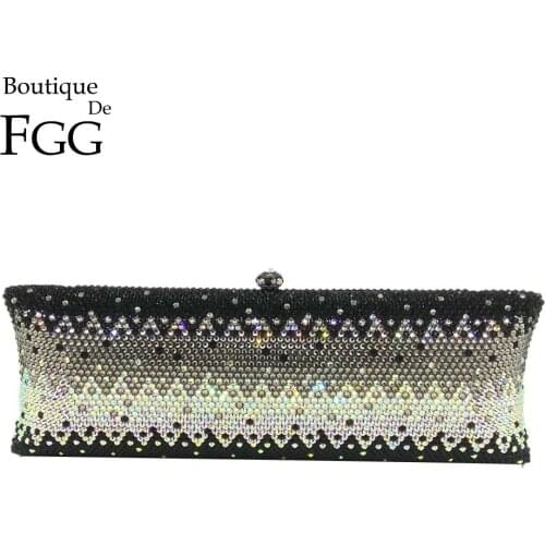 Boutique De FGG Black Silver Mixed Women Crystal Clutch Evening Purses and Handbags Ladies Party Banquet Diamond Minaudiere Bags
