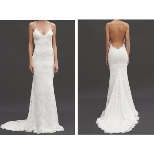 2018 Sexy Backless Mermaid vestido de noiva Lace Spaghetti Garden Beach Sheer Summer Bridal Gown mother of the bride dresses