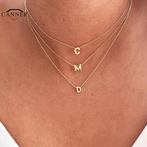 CANNER 100% Real 925 Sterling Silver Pendant Necklace For Women 26 Letters Necklace Minimalist Fine Jewelry collares Accessories