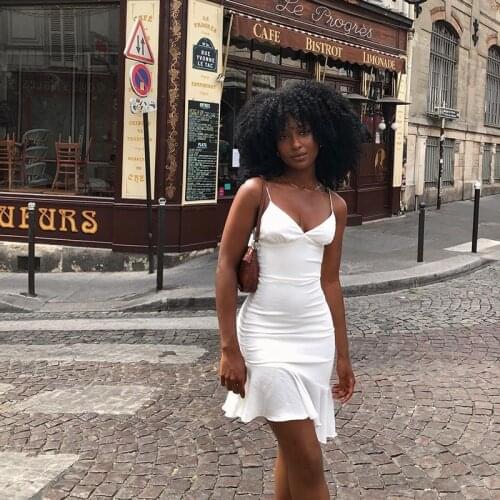 Women Sexy Ruffled Sheath Slim Dress Spaghetti Strap Deep V neck Solid Elegant Casual Mini Dress 2021 Autumn Fashion Women Dress