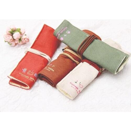 10pcs Fantastic Hot Retro Canvas Bag Holder Roll Up Stationery Pen Brushes Makeup Pencil Case Pouch wholesale