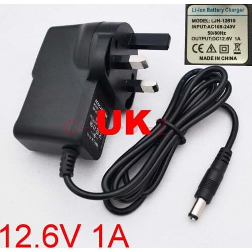 100PCS High quality 12.6V 1000mA 1A 5.5mm x2.1mm Universal AC DC Power Supply Adapter Wall Charger UK For lithium battery
