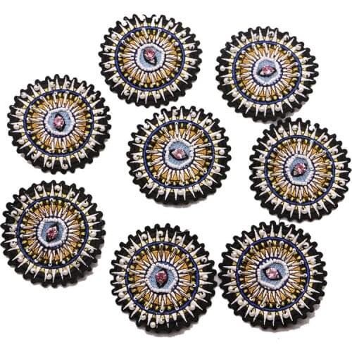 2 PCS Hand Nailed Pearl Crystal Pearl 3D Flower Sequin Diamond Embroidery Sewing Patch DIY Clothes Handbag Jeans Dress Badge
