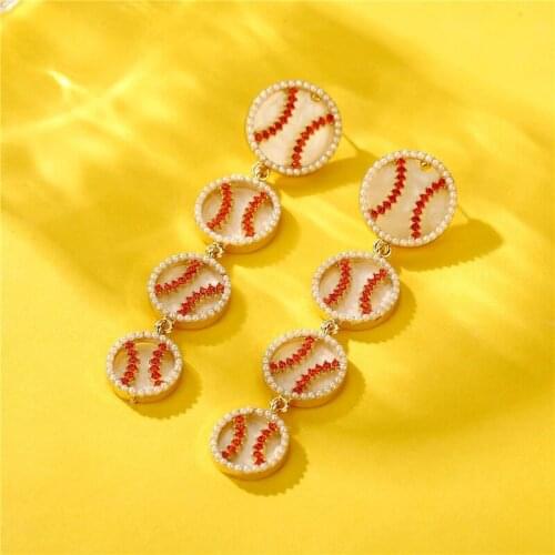 2021 Rhinestone Long Dangle Drop Earring for Women Baseball Style Statement Hanging Earrings New Design Jewelry for Party Gift