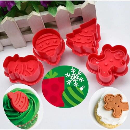 4pcs Cute Baking Biscuit Cutter Mould Plunger Christmas Tree Snowman Cookie Mold Kitchen DIY Baking Cutting Tool Reusable