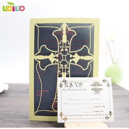 50pcs gold cross Laser cut wedding invitation cards ,marriage floral birthday Anniversary invitations card party Kits