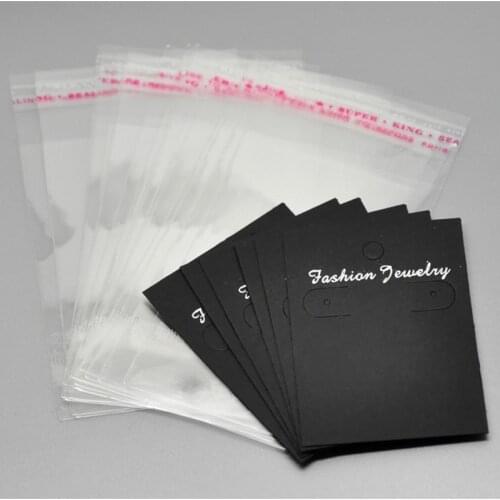 500Sets Wholesales Black Paper Display Cards For Earring In Jewerly 7cmx5cm With Self Adhesive Bags 11.5cmx6cm