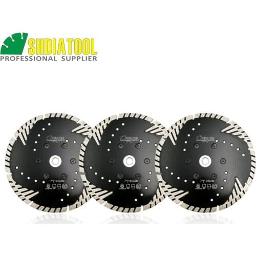 SHDIATOOL 2pcs 180mm Hot pressed Diamond turbo Blade with Slant protection teeth 7" for stone concrete with M14 FLANGE