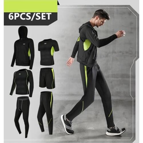 Quick Dry Running Set Men 6PCS/SET Sports Tights Wear Compression Tracksuits Gym Fitness Sportswear Basketball Jogging Underwear