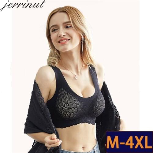Jerrinut Plus Size Bras for Women 4XL Push Up Seamles Bra Latex Bralette Top Bh Comfort Cooling Gathers Shock-Proof Pad Female