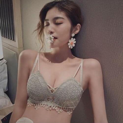 Sexy Knit Lace light Thin Small Breast Push Up Bras Women Comfy Breathable Lingerie Seamless No-rim Low Chest Gather Brassiere