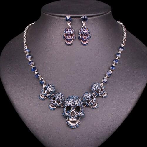 Skeleton Choker Necklace Earrings Bracelets Sets Vintage Skull Jewelry Sets Retro Halloween Party Costume Jewellery for Women