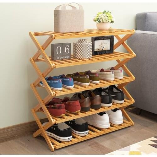 Cheap Wholesale Modern Custom Portable Foldable 5 Tiers 6 Pair Bamboo Wooden Shoe Rack for Home Flower Pots & Planter