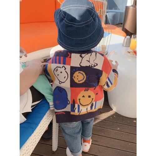 Childrens Boys Knitted V-neck Cardigan Sweaters Autumn 2020 New Baby Sweaters Childrens Boys Fashion Print Knitted Jackets Top