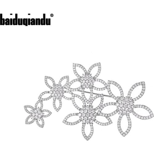 Baiduqiandu Brand Cubic Zirconia CZ Crystal Micro-pave Flowers Brooch Pins for Women or Wedding