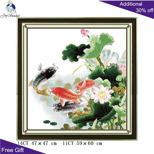 Joy Sunday Lotus Carps Cross Stitch D044 14CT 11CT Stamped and Counted Home Decoration Lotus and Carps Picture Cross Stitch Kits