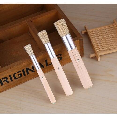 3PCS Set Wooden Stencil Brush Chalk Paint Natural Pure Hog Bristle Brush Round