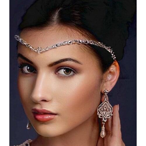 Fashion Luxury Crystal Bridal Forehead Chain Jewelry Hair for Women Indian Wedding Zircon Headdress Girl Star Decoration Gift