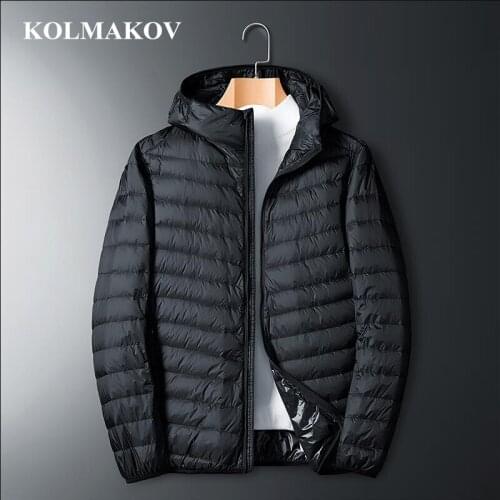 KOLMAKOV Mens Clothing Hot Sale Mens Solid Color Duck Down Coats Winter Extralight Waterproof Overcoats Men Hooded Short Coats