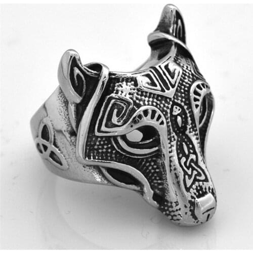 Viking wolf ring fashion accessories viking jewelry viking wolf head stainless steel ring men and women personality animal ring
