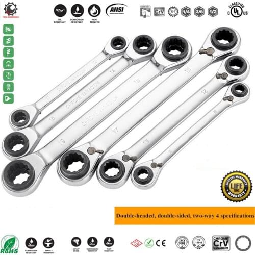 72 Teeth Double-Headed Ratchet Wrench Quick Wrench Tool Two Way Torx Wrench Set,12 Point Reversible Box Ratcheting Wrench Set