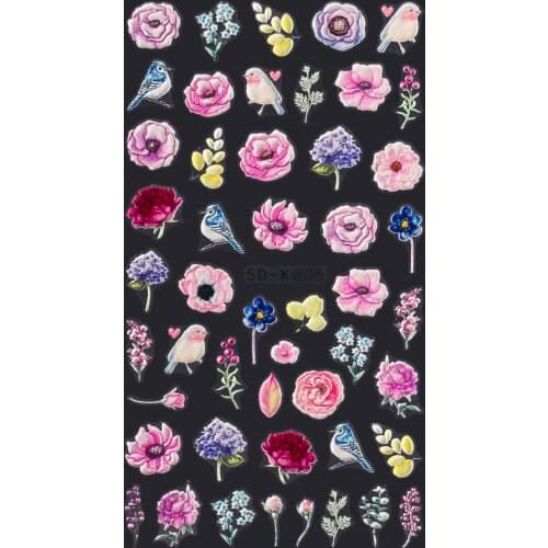 New 5D Nail Art Decorations Bird Flowers Nail Sticker Anaglyph Effect Nailart Stickers Foil Adhesive Decals Manicure Accessories
