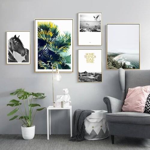 Nordic Green plants Wall Art Canvas Poster and Print Canvas Painting Sea Landscape Decorative Picture for Living Room Home Decor