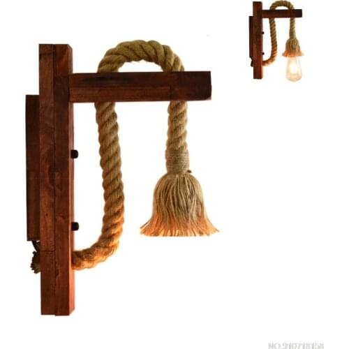E27 American Style Pastoral Hemp Rope Wall Lamp Vintage Wooden Wall Light for Restaurant Coffee Shop Decor Jy15 21 Dropship