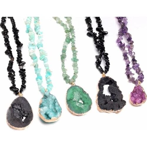 Unshaped Purple Agates Pendant Necklace Reiki Healing Natural Stone Amulet DIY Jewelry Gift Chain Length 80cm