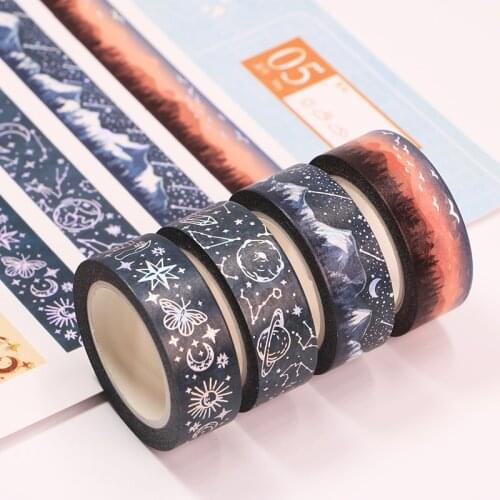 NEW 1PC Decorative Silver Galaxy Mountains Retro Stamps Washi Tapes Scrapbooking Planner Adhesive Masking Tape Cute Stationery
