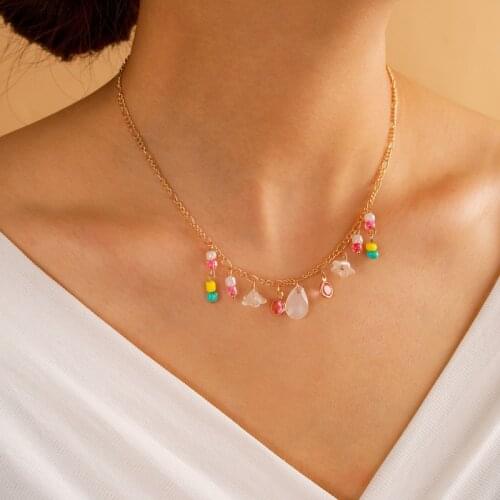 New 2020 Fashion Gold Water Drops Stone Beads Pendant Necklaces For Women Necklace Cute Female Boho Vintage Jewelry Gift