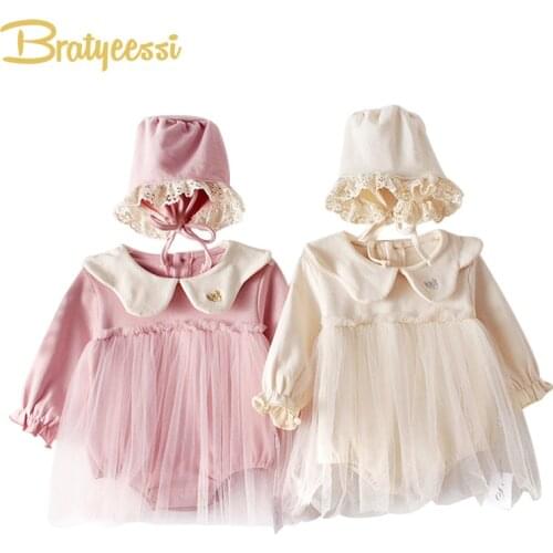 New Baby Girl Romper with Hat Cotton Baby Rompers Dress Toddler Jumpsuit New Born Baby Girl Clothes Infant Onesie