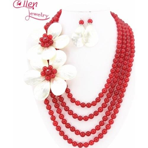 New Fashion Pearl Necklace Plated Necklace Set African Beads Costume Bridal Jewelry Sets Pearl Jewelry Set Shell Necklace HD66
