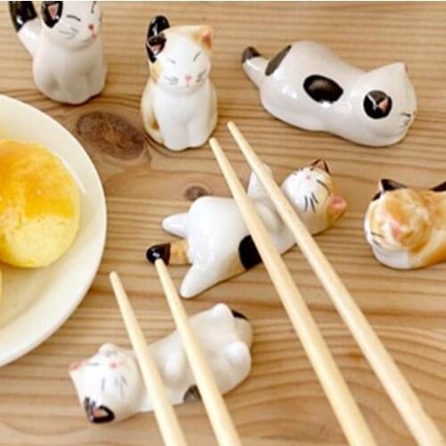 By DHL or EMS 30 sets Lucky cat, ceramic chopsticks rack frame, cartoon chopsticks rest, flatware, 6pcs/set SN1103