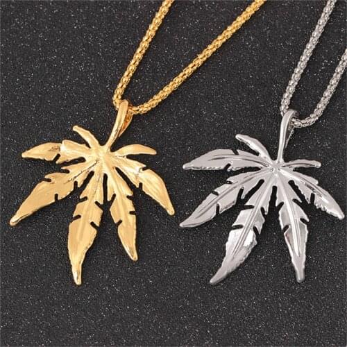 Maple Leaf Necklace Hemp Leaf Pendant Charm Necklace Men Gift Jewelry Necklace Hip Hop Jewelry Glittery
