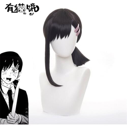 Anime Chainsaw Man Wig Igashiyama Kobeni Black Hair Cosplay Wig Role Play Halloween Hair Synthetic 35cm