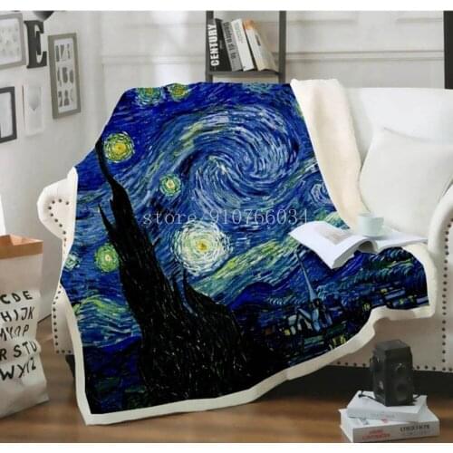 Throw Blanket Van Gogh Oil Painting 3D Velvet Plush Blanket Bedspread for Kids Girls Sherpa Blanket Couch Quilt Cover Travel