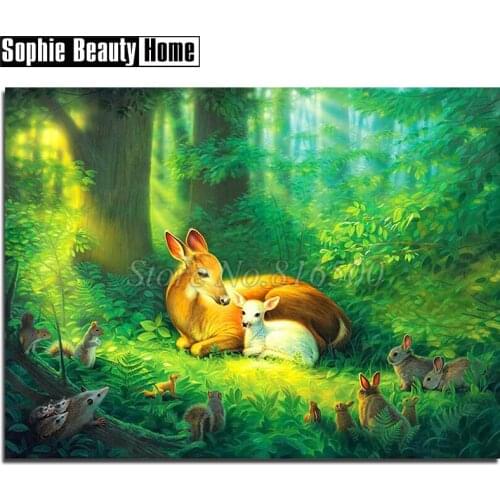 Full DIY 5D Diamond Painting Cross Stitch Deer In the Forest Diamond Embroidery Pattern Animal Diamond Mosaic Home Decor 18C043