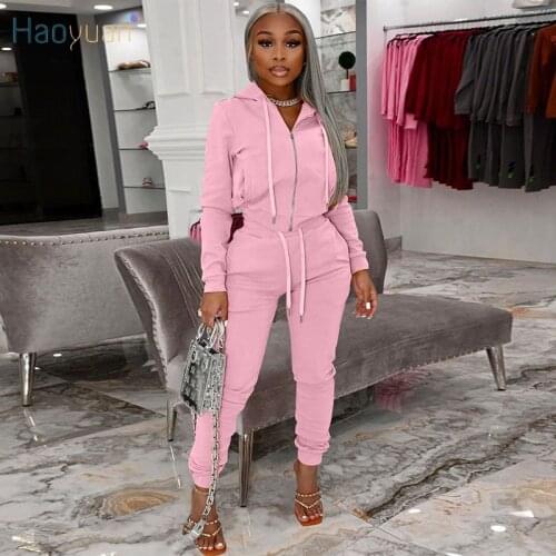 HAOYUAN Casual Two Piece Fall Winter Outfits Long Sleeve Hoodies Tops Sporty Pants Sweatsuits Loungewear Women Matching Sets