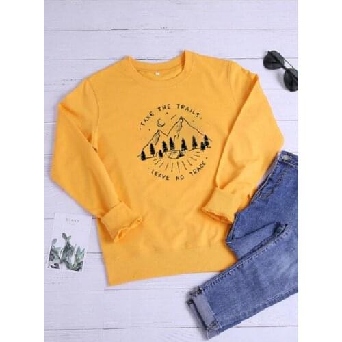 Take The Trails Leave No Trace Unisex Sweatshirt Casual Funny Fashion Clothing Cotton Mountain range Slogan Jumper art Outfits