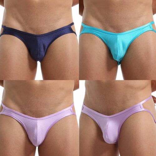 3 Pcs Mens Briefs Breathable Mens Bright Brief Underwears Low-waist Panties Fashion Silky Sexy Men Underwear Plus size S-XL